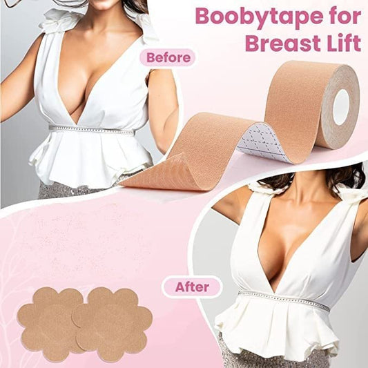 Boob Tape with 10 Nipple Pasties – All-Day Lift and Comfort