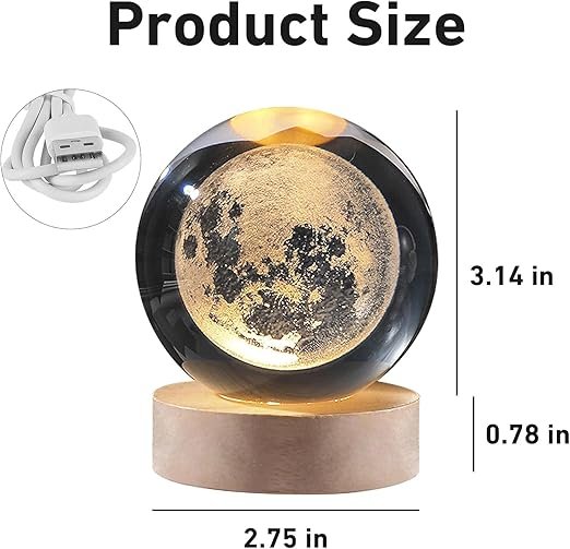 3D Crystal Ball with LED Base ? Glass Sphere Laser Engraved Galaxy, Solar System, or Zodiac Design | Night Light & Decorative Gift for Home, Office, Kids & Astronomy Lovers