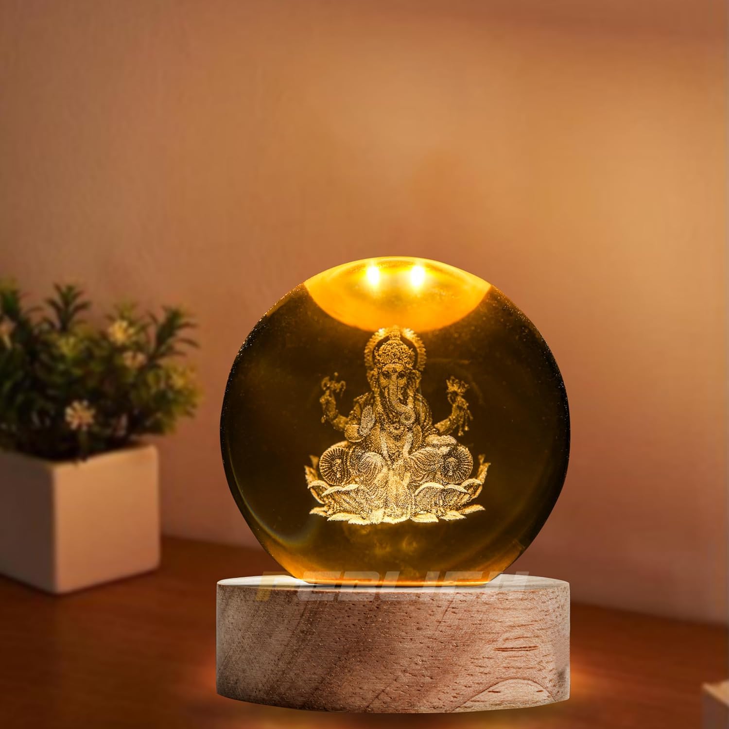3D Engraved Ganesha Crystal Globe Lamp