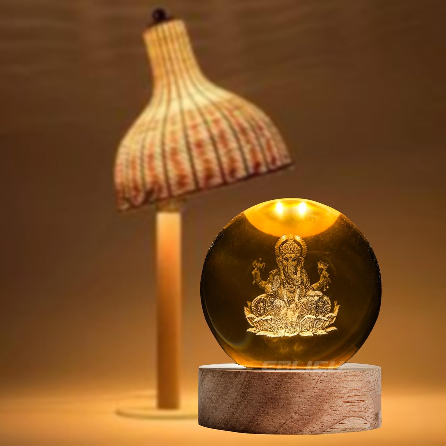 3D Engraved Ganesha Crystal Globe Lamp